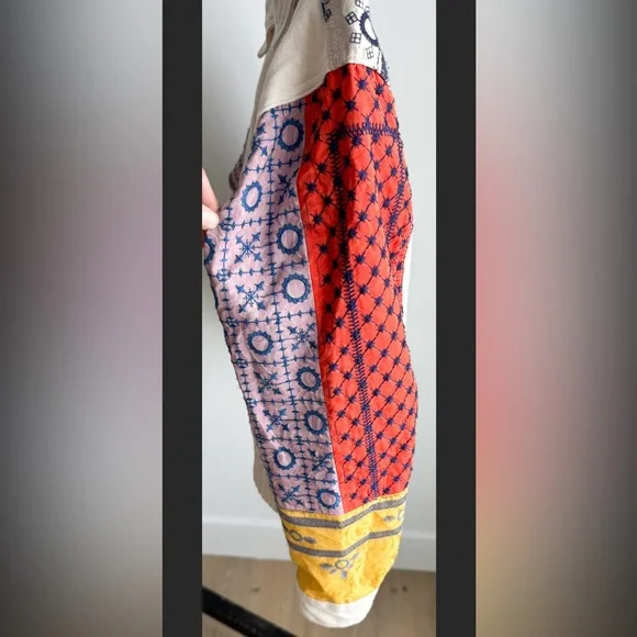 Desigual Julie Patchwork Embroidered Jacket Metallic Boho M Cream Artwear - Picture 6 of 7